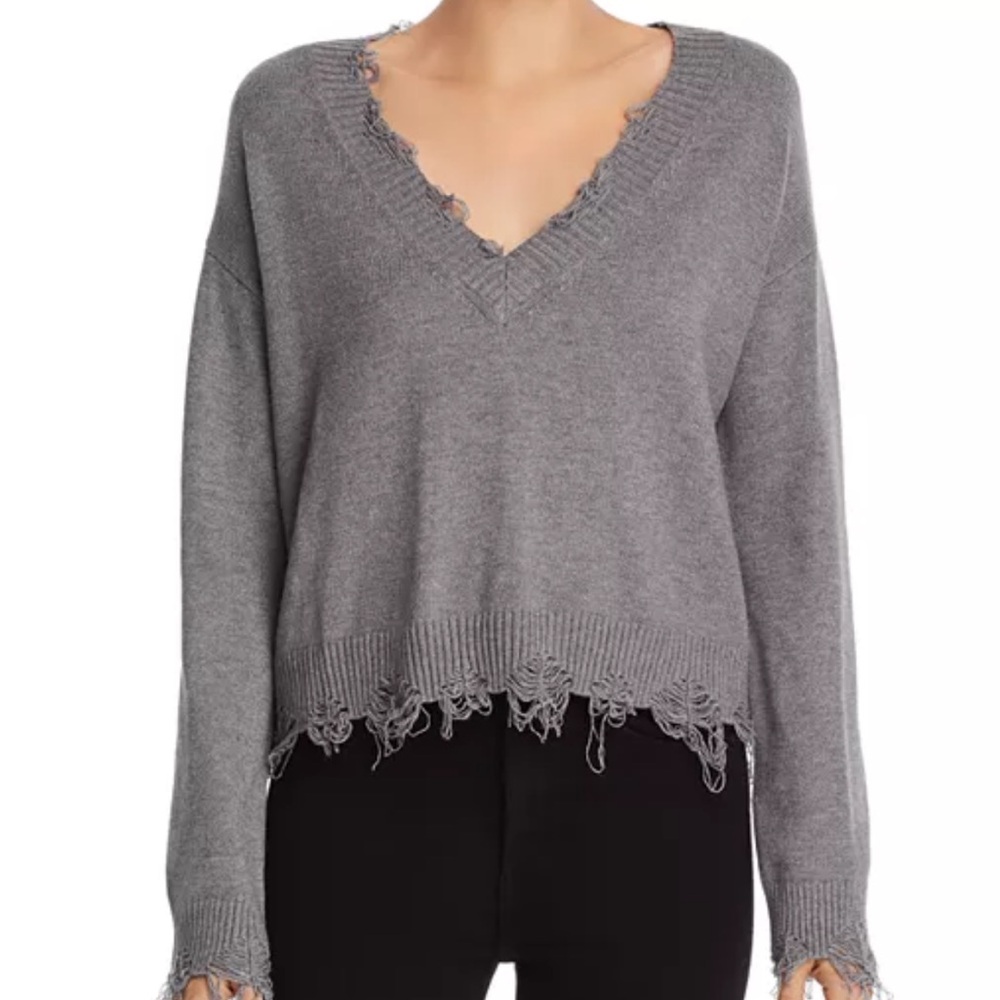 Cropped Gray Distressed Sweater
